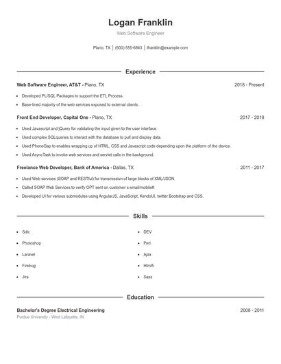 Web Software Engineer Resume