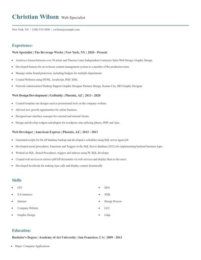 Web Specialist Resume