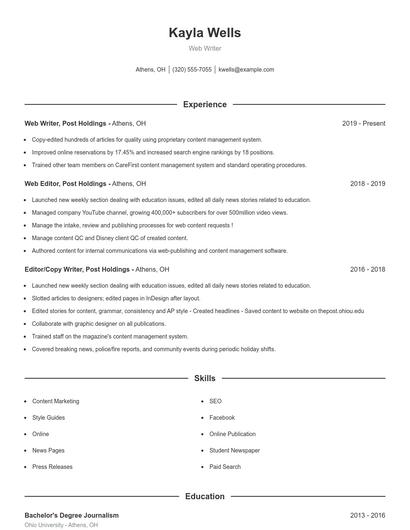 Web Writer Resume