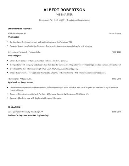 Webmaster Resume