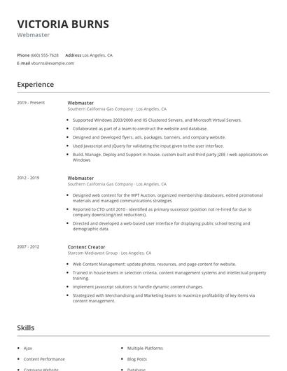 Webmaster Resume