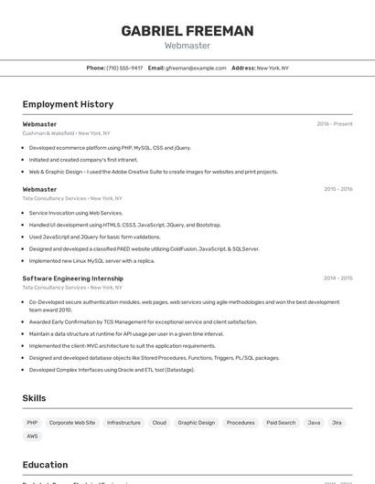 Webmaster Resume