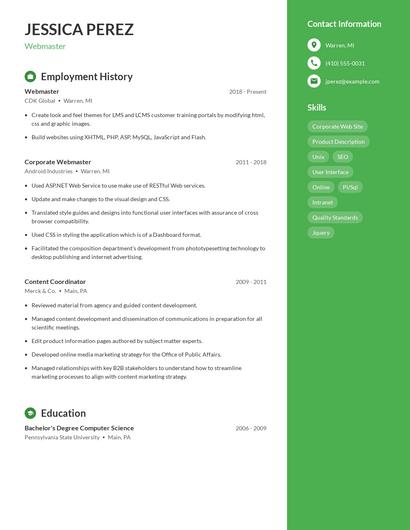 Webmaster Resume