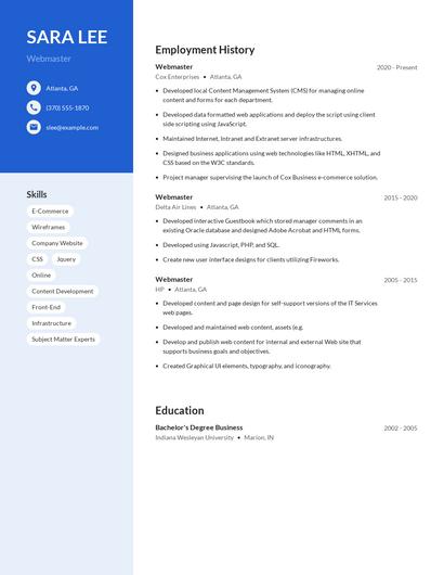 Webmaster Resume