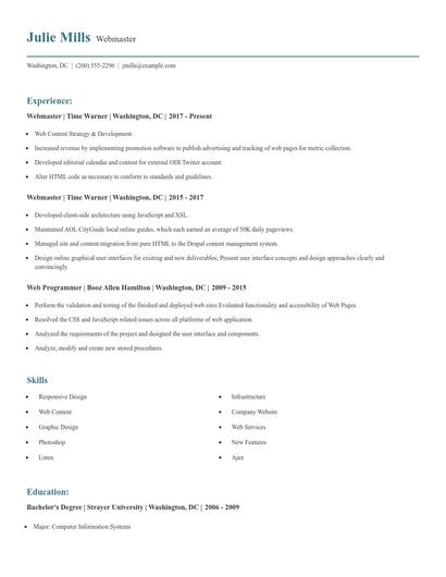 Webmaster Resume