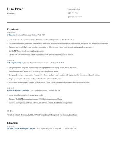 Webmaster Resume