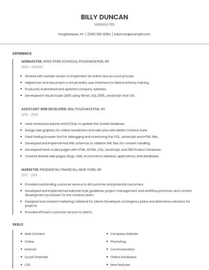 Webmaster Resume