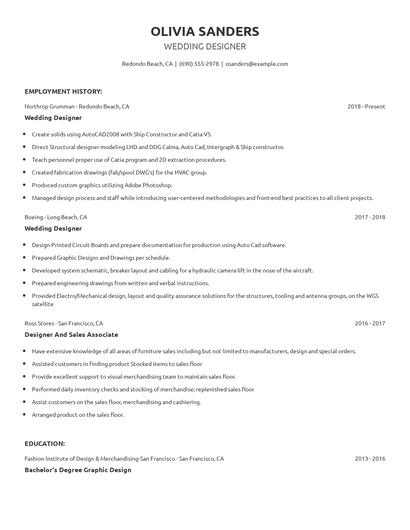 Wedding Designer Resume