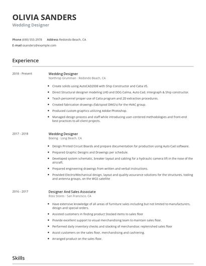 Wedding Designer Resume