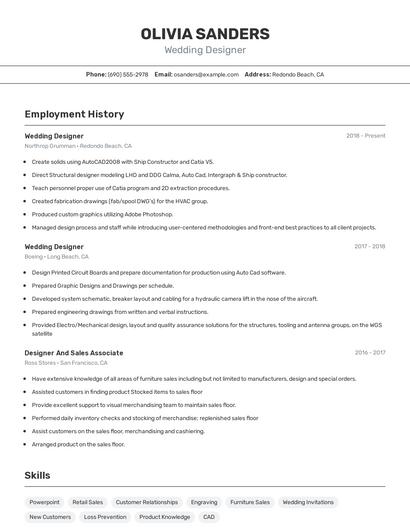 Wedding Designer Resume