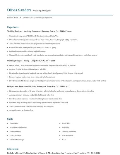 Wedding Designer Resume