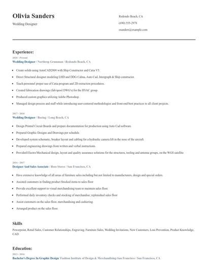 Wedding Designer Resume