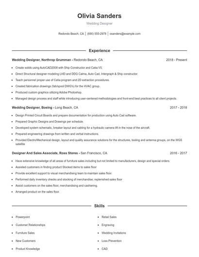 Wedding Designer Resume