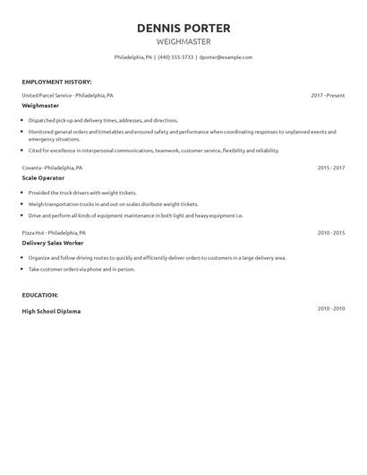 Weighmaster Resume