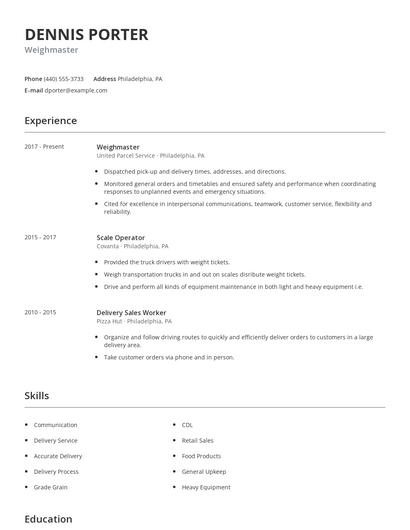 Weighmaster Resume