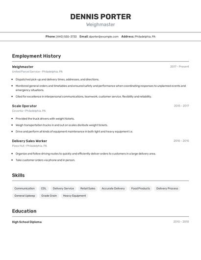Weighmaster Resume
