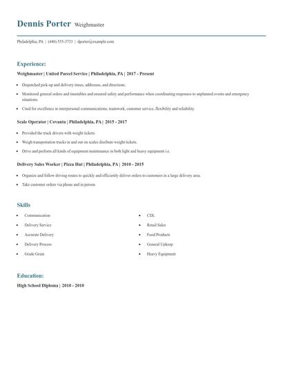 Weighmaster Resume