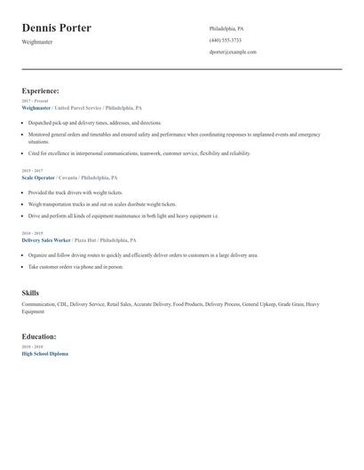 Weighmaster Resume