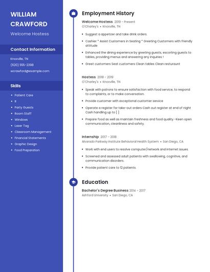 Welcome Hostess Resume