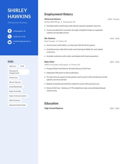 Welcome Hostess Resume
