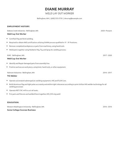 Weld Lay Out Worker Resume