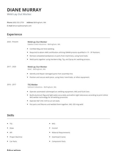 Weld Lay Out Worker Resume