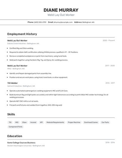 Weld Lay Out Worker Resume