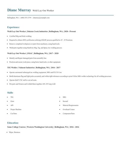 Weld Lay Out Worker Resume