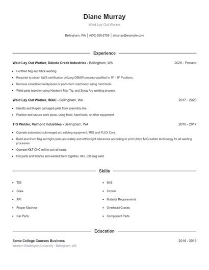 Weld Lay Out Worker Resume