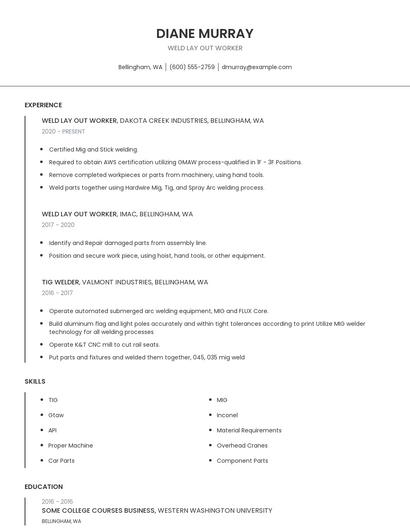 Weld Lay Out Worker Resume