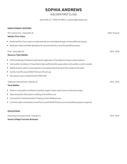 Welder First Class Resume