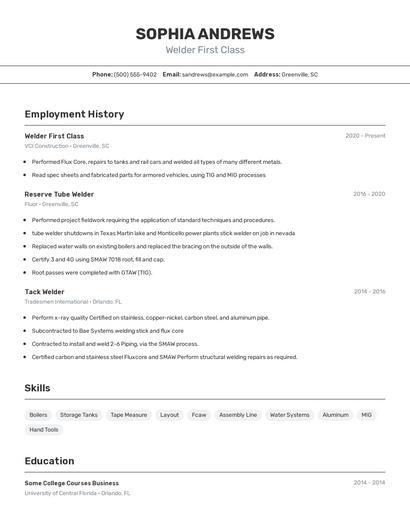 Welder First Class Resume