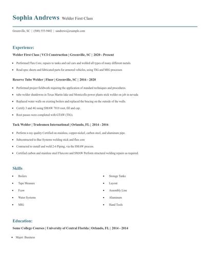 Welder First Class Resume
