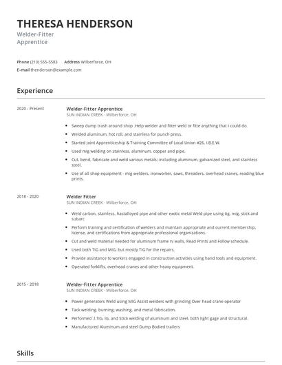 Welder-Fitter Apprentice Resume