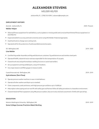 Welder Helper Resume