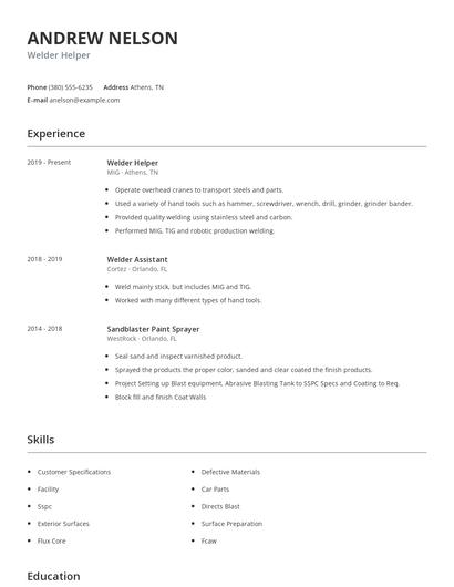 Welder Helper Resume