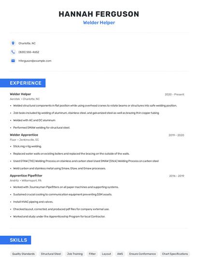 Welder Helper Resume