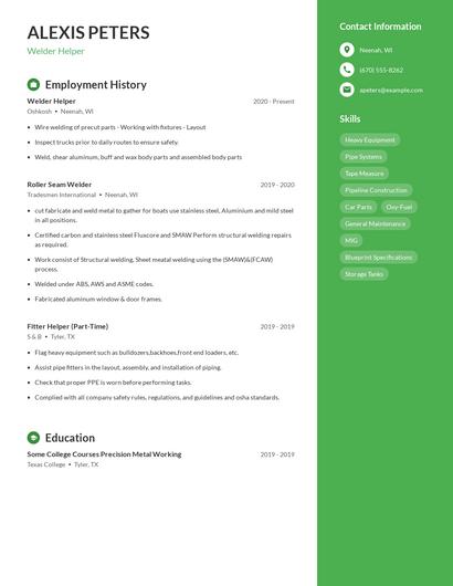 Welder Helper Resume