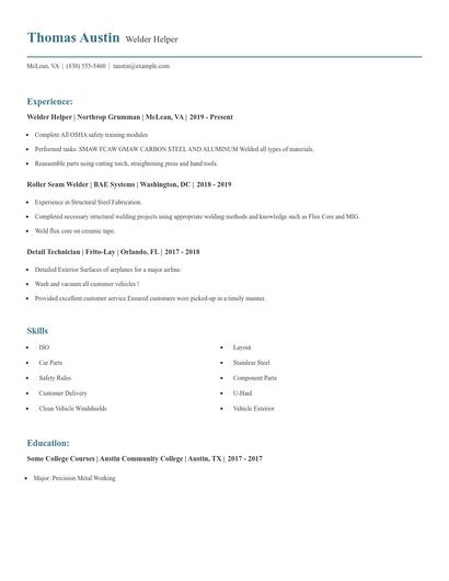 Welder Helper Resume