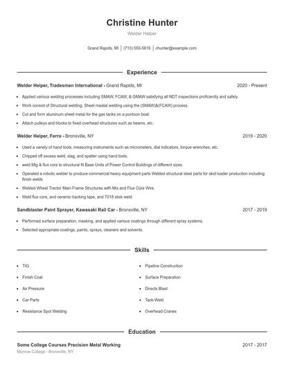 Welder Helper Resume