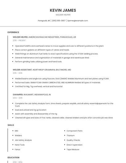 Welder Helper Resume