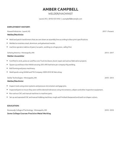 Welder/Machinist Resume