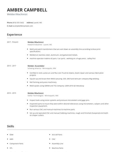 Welder/Machinist Resume