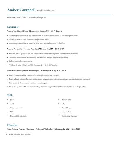Welder/Machinist Resume