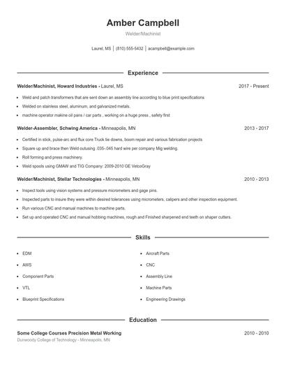 Welder/Machinist Resume