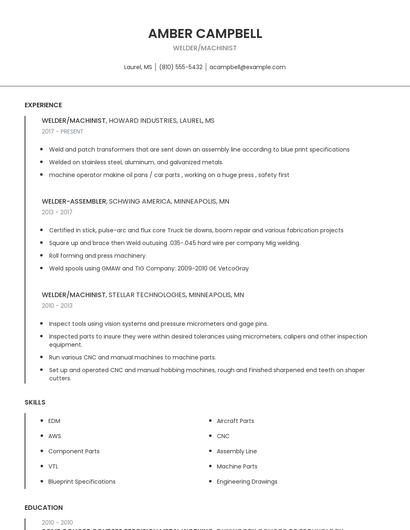 Welder/Machinist Resume