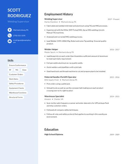 Welding Supervisor Resume