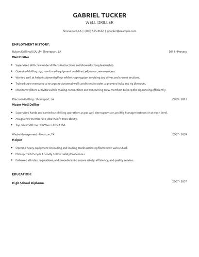 Well Driller Resume