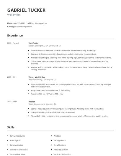 Well Driller Resume