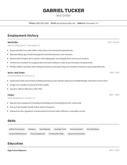 Well Driller Resume
